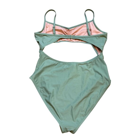 Madewell Gatehouse Green Women's Cinched Cutout One-Piece Swimsuit XL - Picture 2 of 5